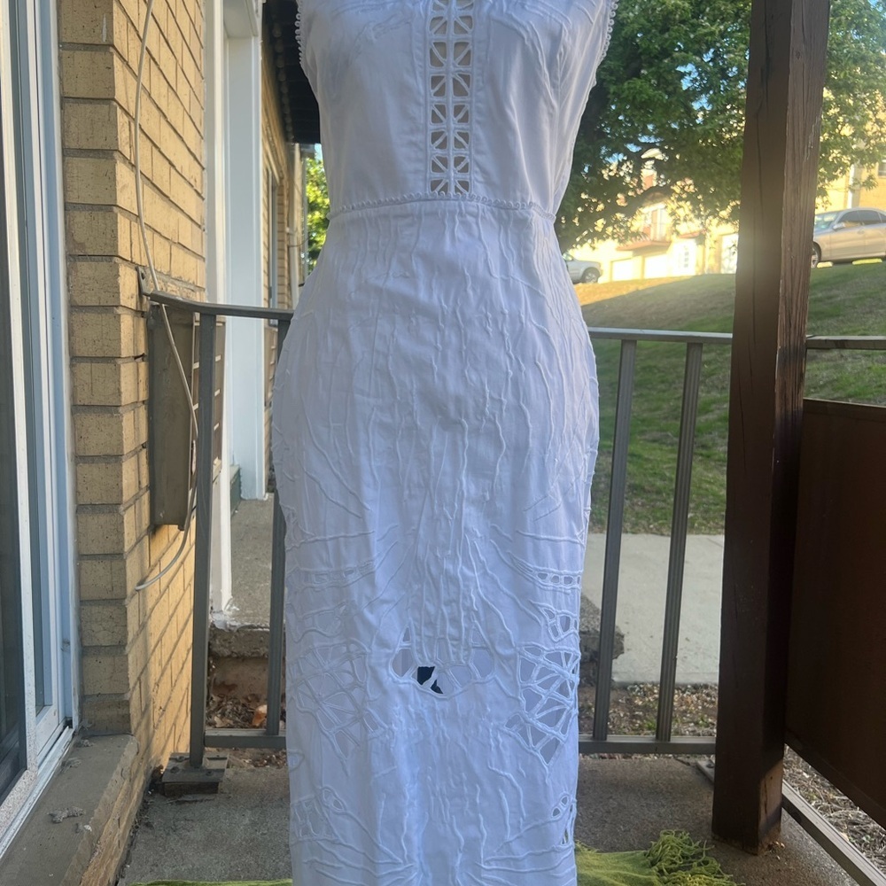 Alice McCall White Sheath Midi Dress Crew Neck